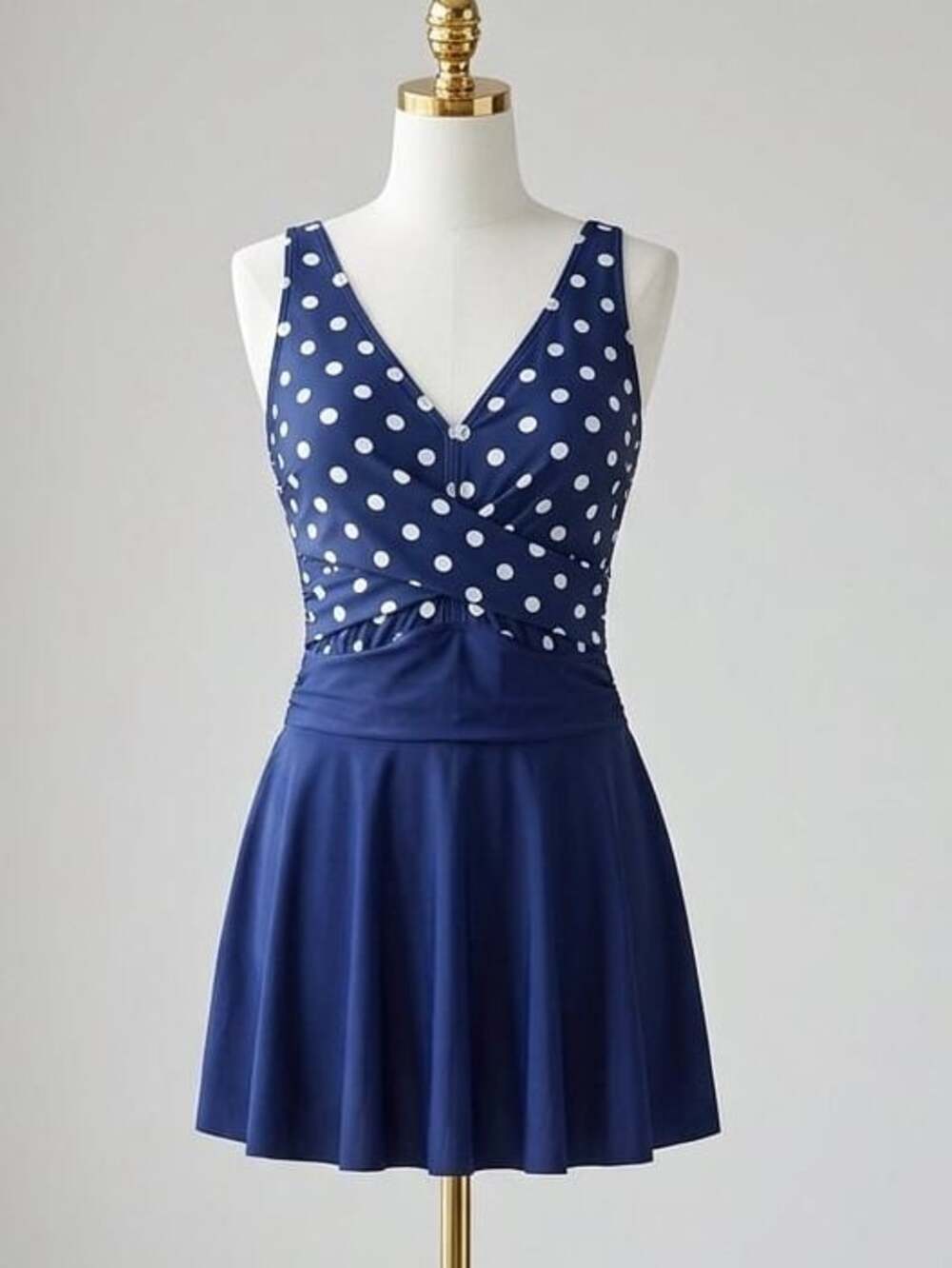 Plus Size 3x 22-24 by BloomChic Blue Twist Front Polka Dot V Neck Swim Dress